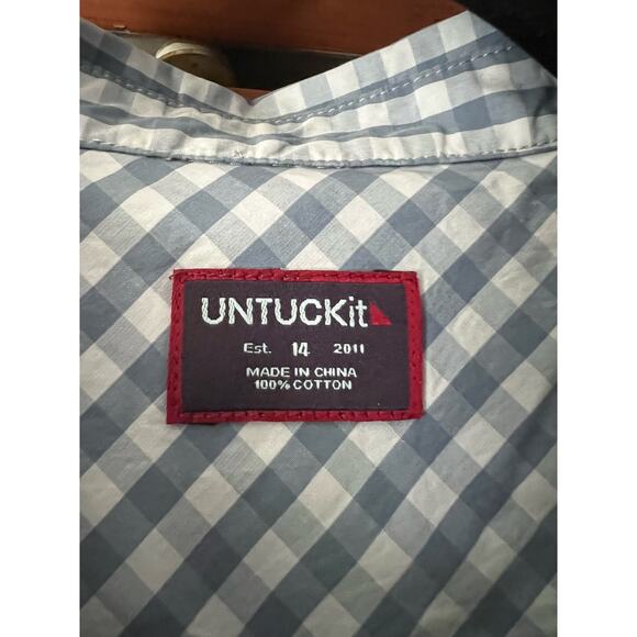 NWT Untuckit Women's Gingham Plaid Button Crispo Shirt Long Sleeve Blue Size 14 - Picture 6 of 12